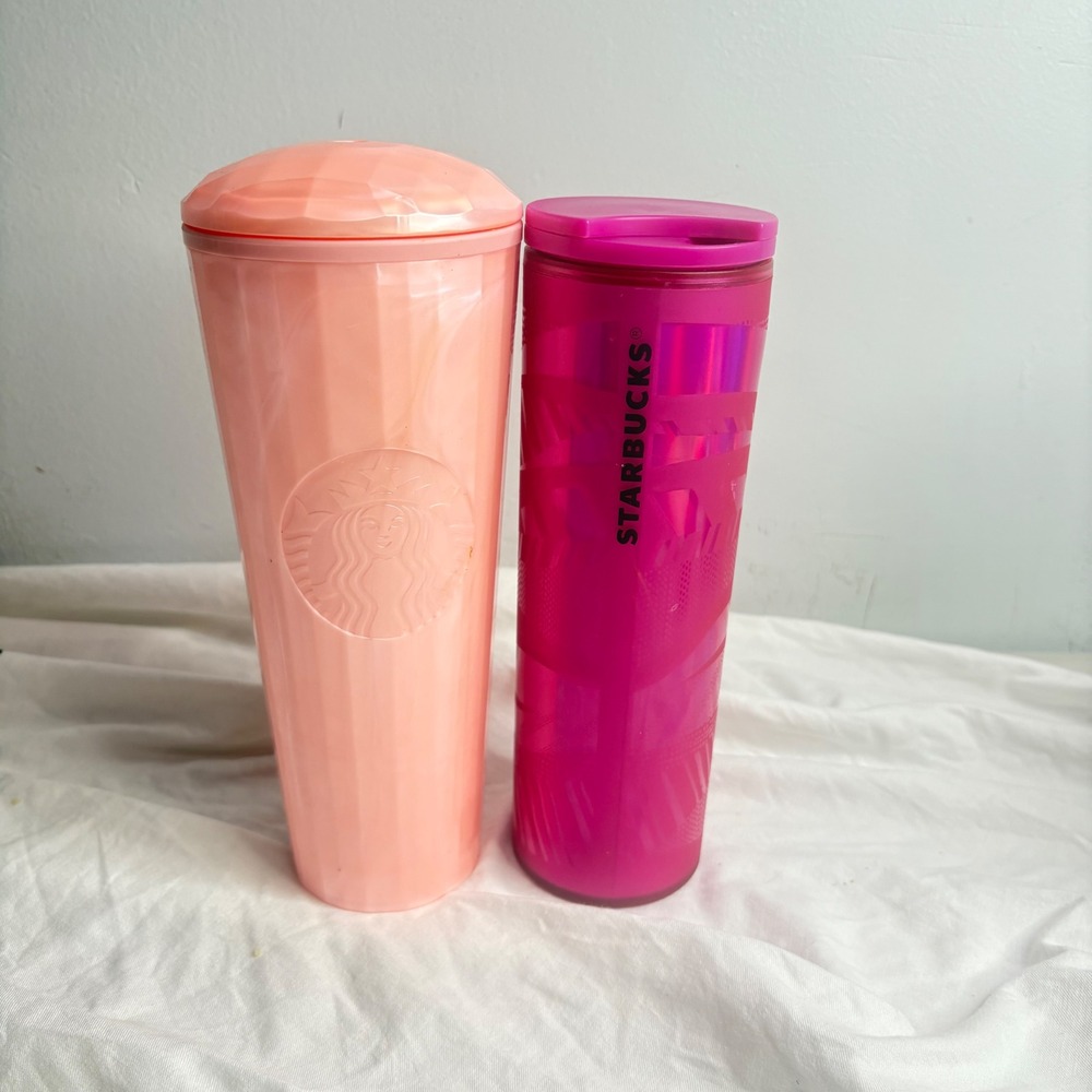 Starbucks Tumbler Bundle: Orange Faceted 24 oz & Pink Iridescent 16 oz